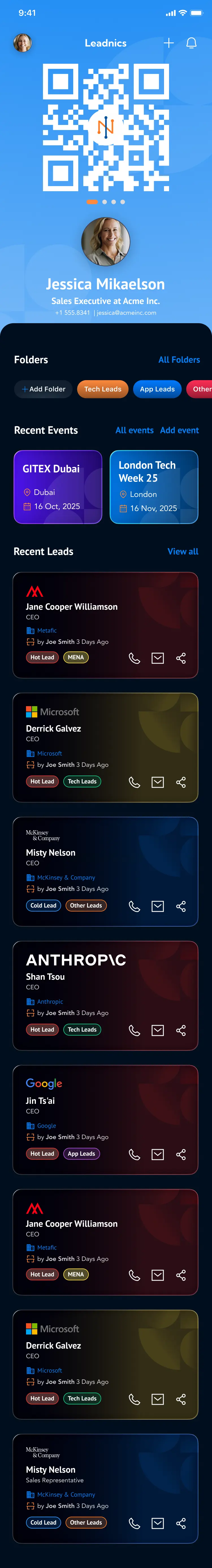 Leadnics app interface